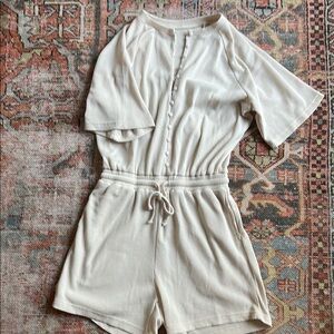 Beige Button-Up Romper